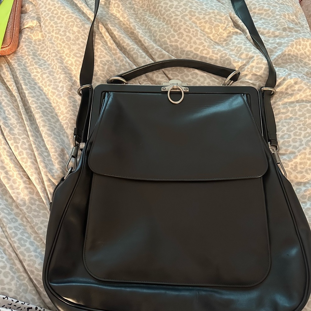 Yves Saint Laurent Rive Gauche Vintage Large Black Leather Shoulder Bag